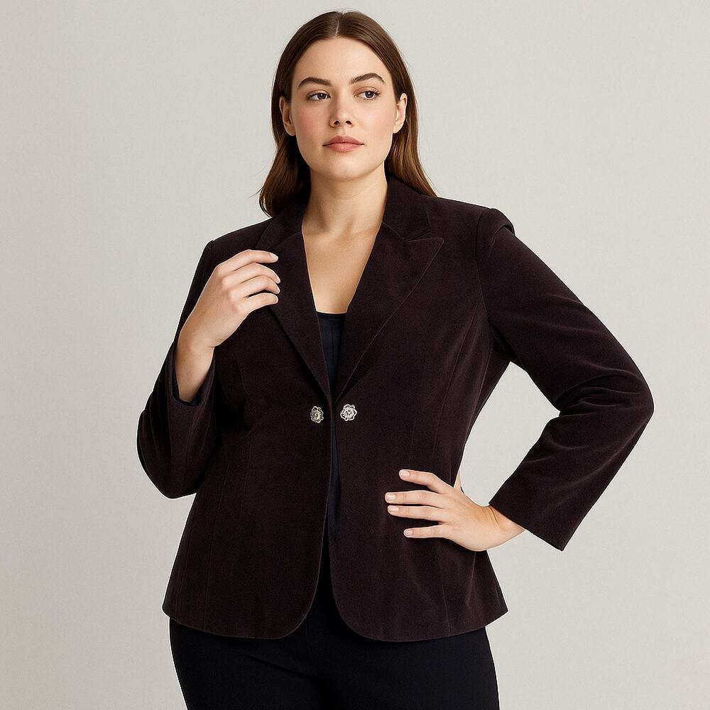 Vintage Amanda Smith Size 16 Velvet Blazer Jacket Black Rhinestone Holiday
